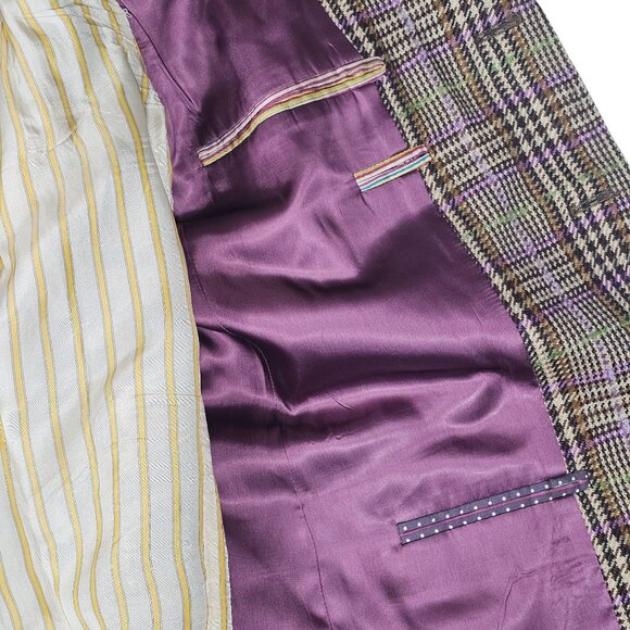 Etro Italy Mens Wool Blend Plaid Sport Coat Size 52 Brown, Purple, Black - Picture 7 of 14